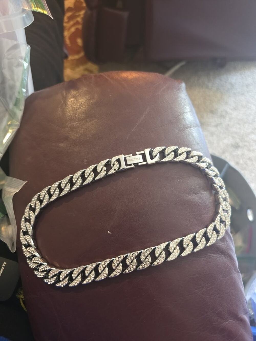 IDRUPACE Silver-Tone Cuban Link Chain Necklace Iced Out